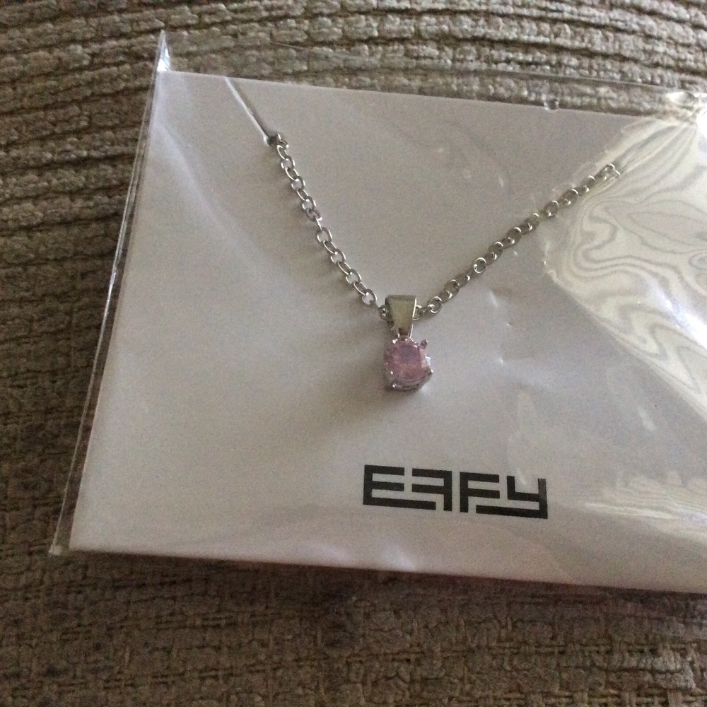Effy Faux Pink Tourmaline Necklace Silver Tone Pendant Chain Pink Pendant